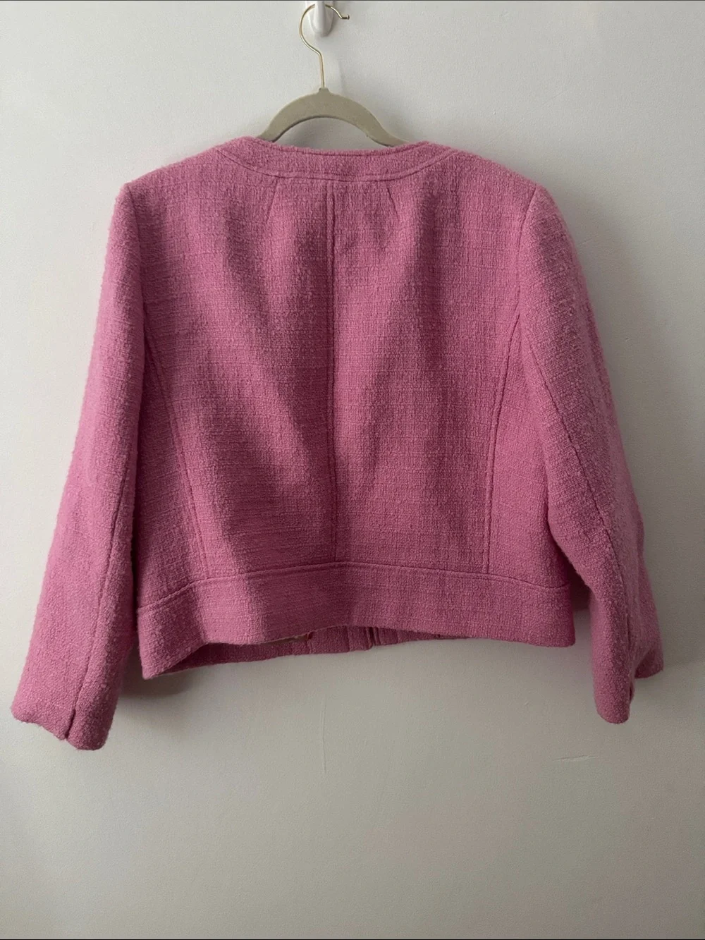 J. Crew Pink Bouclé Collarless Blazer